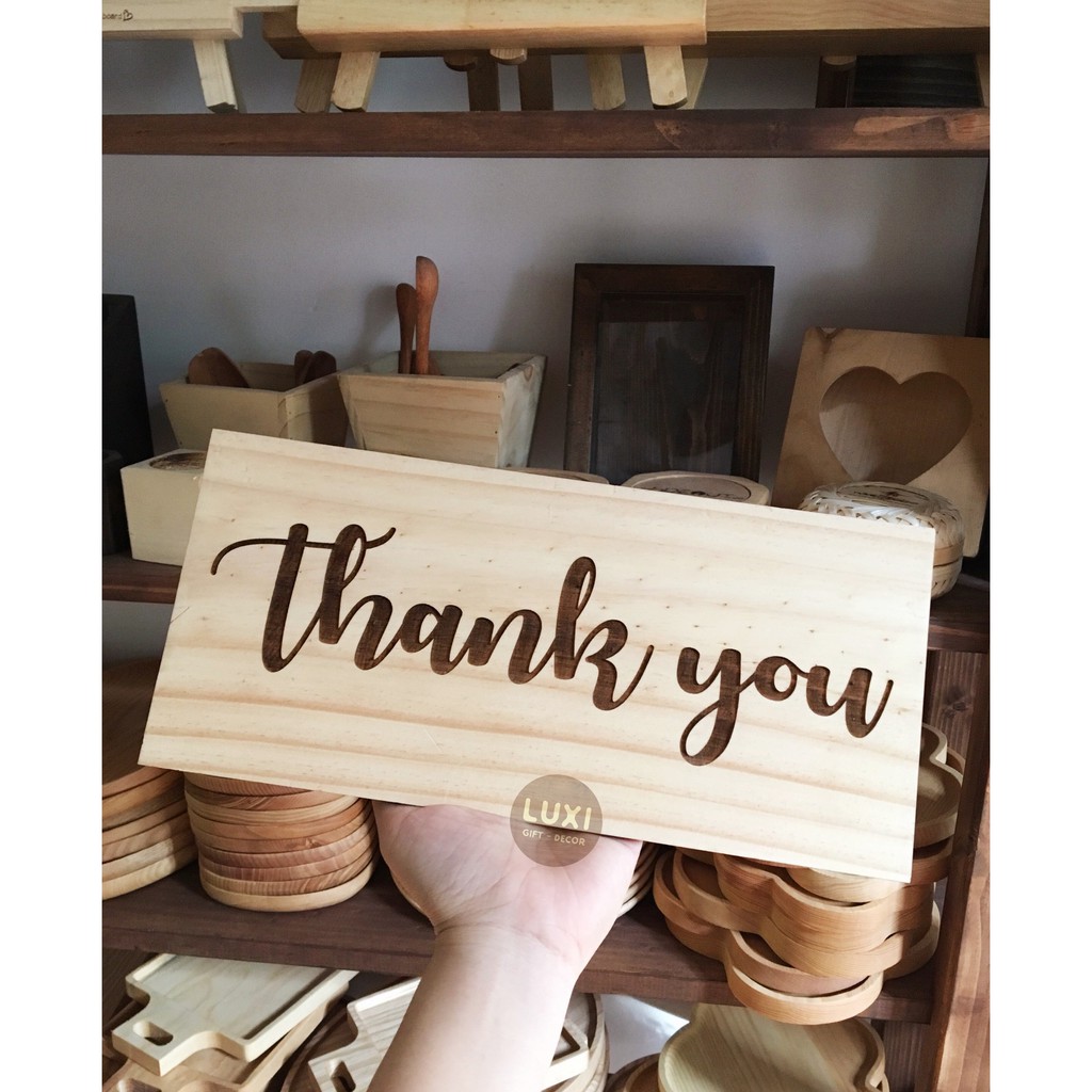 Bảng gỗ 1 mặt Thank you - LUXI decor