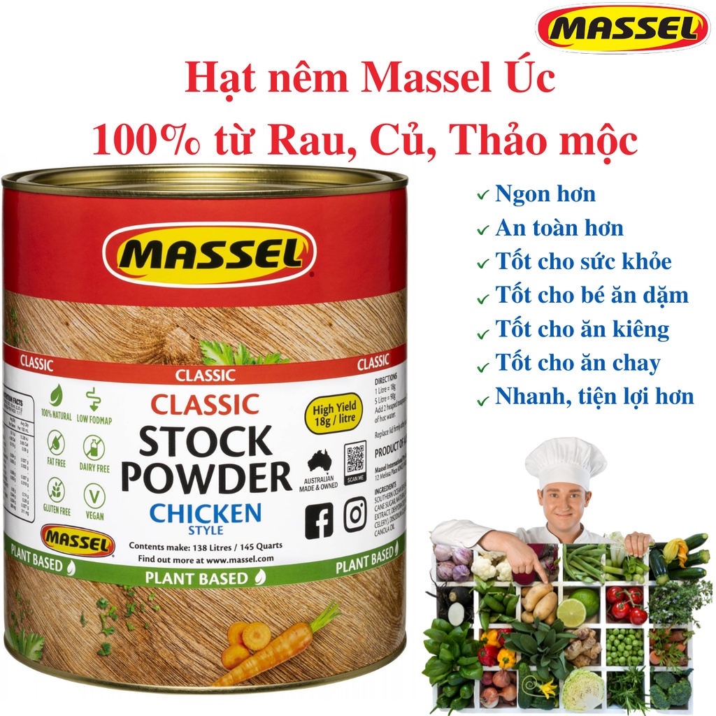 Hạt nêm vị rau củ Massel Premium Stock Powder Vegetable không bột ngọt an toàn cho gia đình 2.5kg BeautiMax