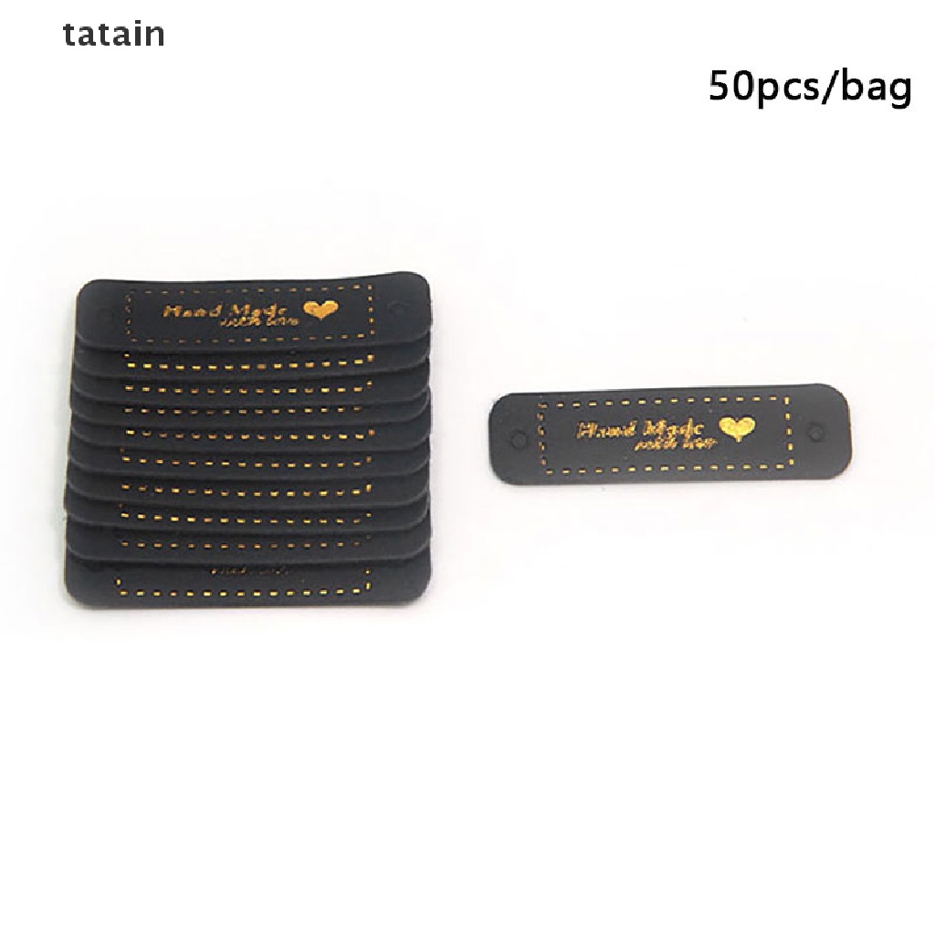 [TAT] 50Pcs Bronzing PU Leather Tags Handmade With Love Labels Sewing Craft DIY Tags CVX