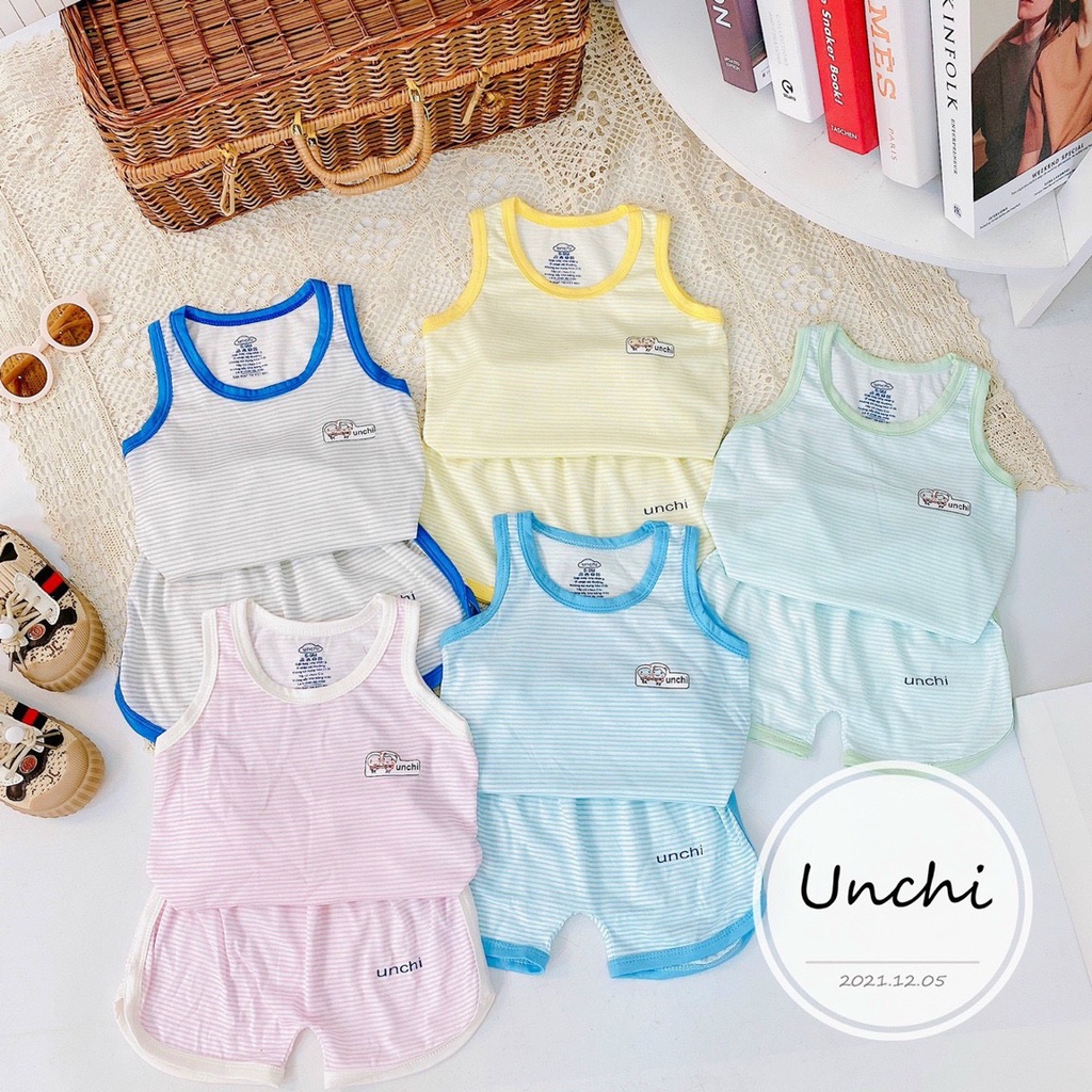 Bộ ba lỗ Unchi chất cotton tre phối kẻ viền màu cực đẹp cho bé trai bé gái Namkidshop (QATE406)