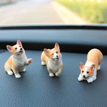 Tượng chó corgi mini đáng yêu trang trí taplo xe ô tô, decor bàn làm việc