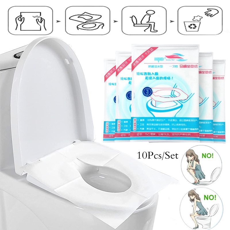 Set 10 Vỏ Bọc Ghế Ngồi Bồn Cầu Chống Nước Chống Vi Khuẩn Dùng Một Lần Đa Năng Tiện Lợi Dành Cho Phòng Tắm