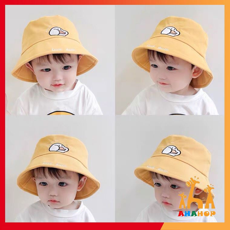 Mũ Vải Trẻ Em - Mũ nón bucket vành tròn thêu hình Vịt luck duck phong cách Hàn Quốc cho bé trai bé gái từ 3-8 tuổi