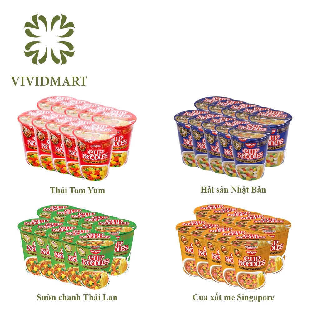MÌ LY CUP NOODLES: HẢI SẢN NHẬT BẢN, THÁI TOMYUM, CUA SỐT CAY SINGAPORE, SƯỜN CHANH THÁI LAN - NISSIN
