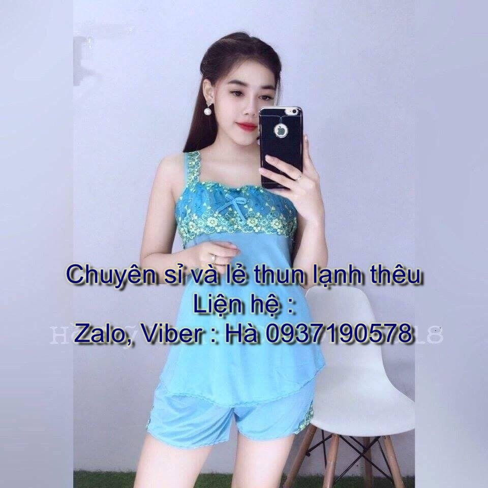 Đồ bộ thun lạnh thêu (Mã 24 - XANH NGỌC - E)