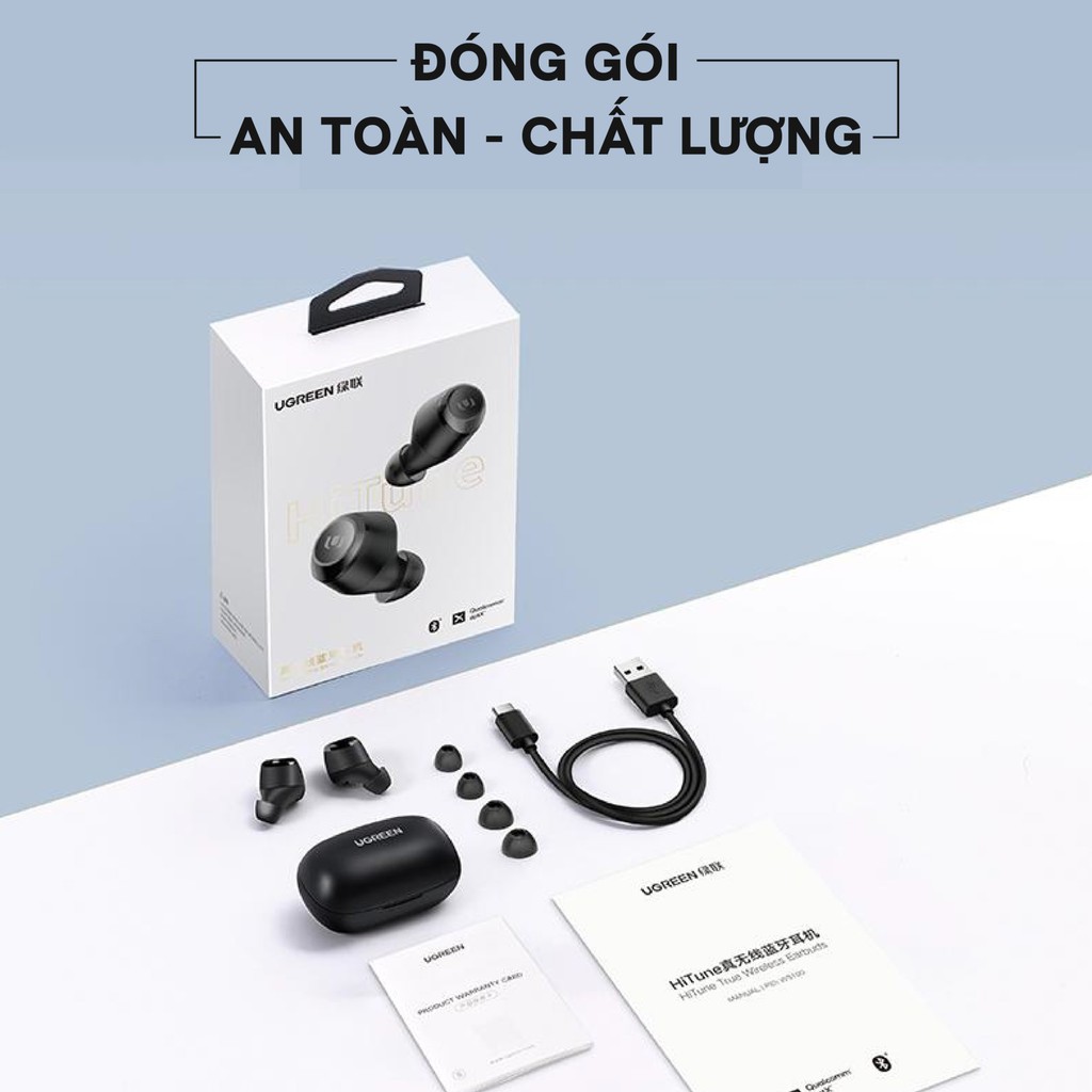 [BH 24 tháng 1 đổi 1] Tai nghe Bluetooth TWS UGREEN Hi tune WS100 - Chống nước IPX5, sạc 15 phút nghe 2h, sạc không dây