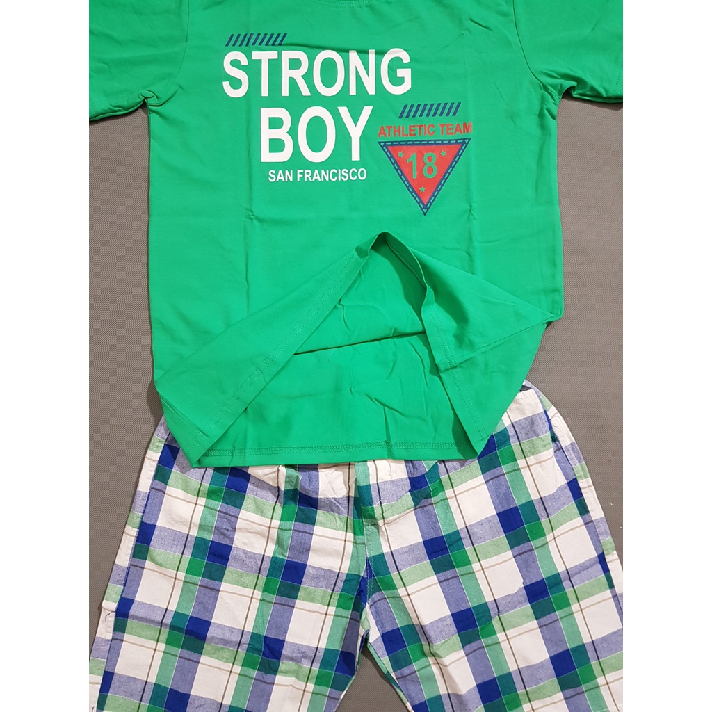 Bộ áo thun cotton quần caro size đại cồ Strong Boy cho bé trai lớn