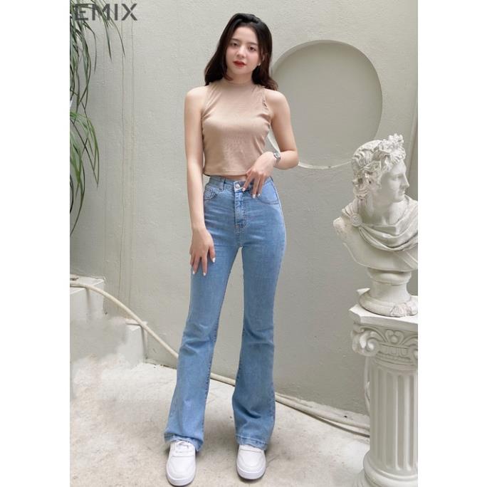 Quần jean ống loe EMIX (2 màu), basic trouser, dáng dài 100cm, lưng cao co giãn, ống ôm và loe, chất vải jeans mềm 97 ✔️