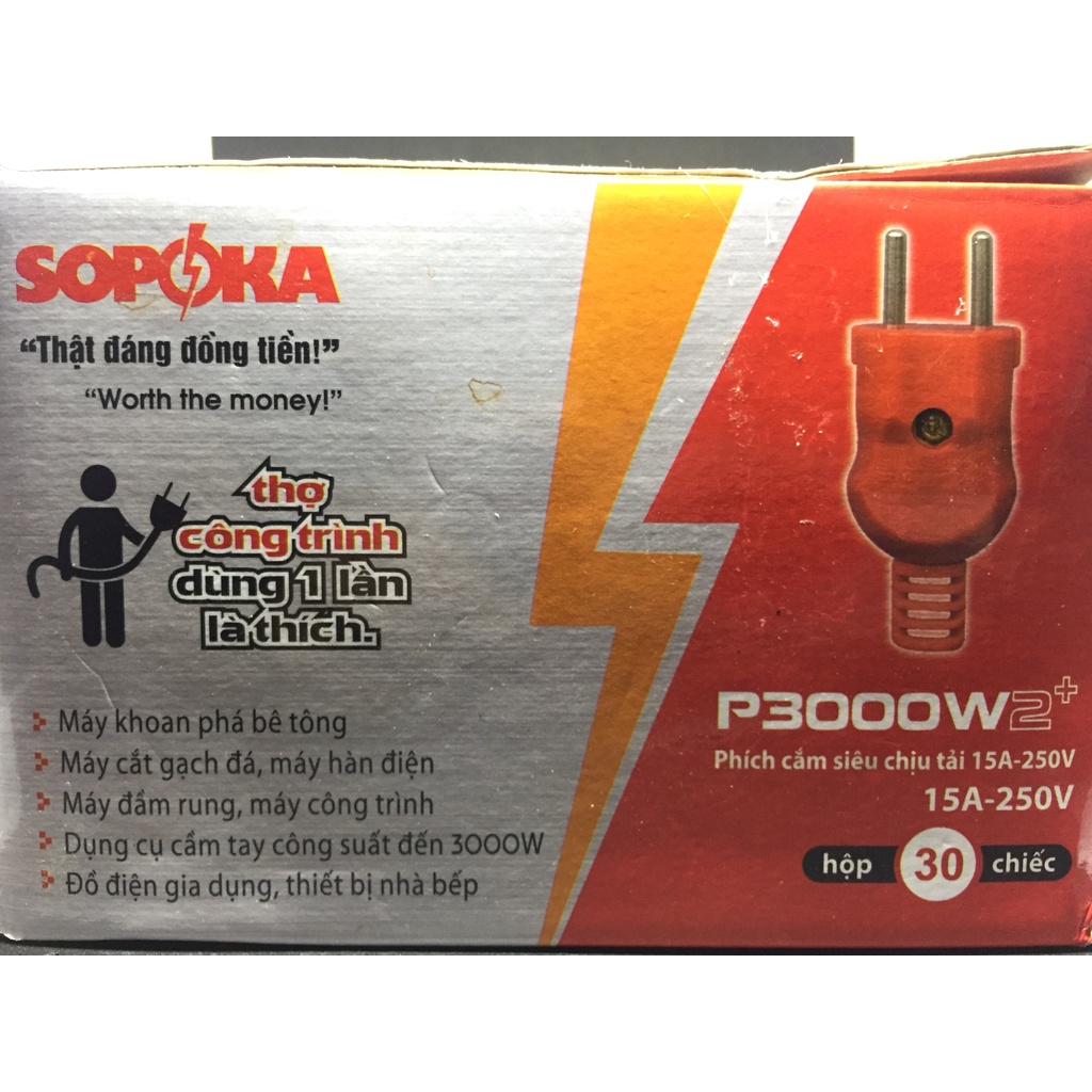 Phích cắm siêu chịu tải SOPOKA P3000W2+ chống vỡ chịu nhiệt