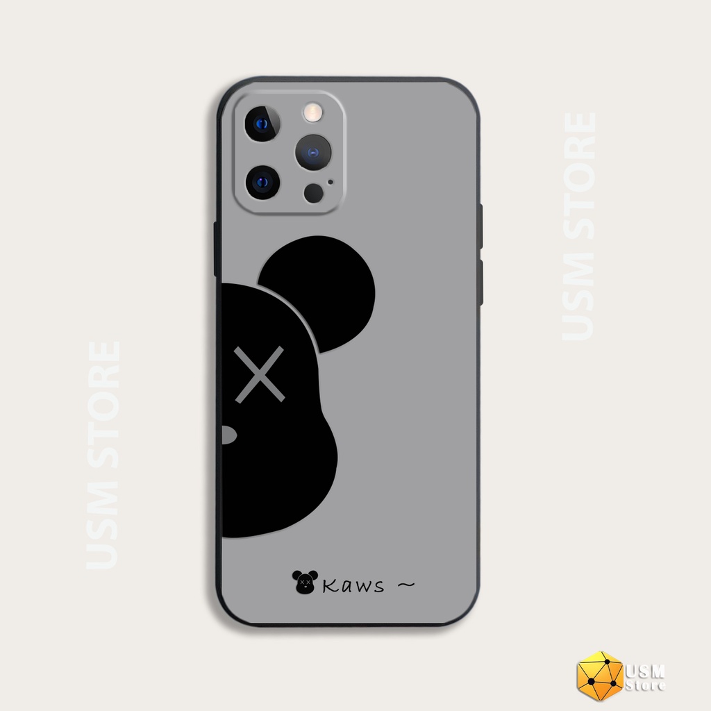 Ốp lưng iphone 11/11Pro/11Promax/12/12mini/12Pro/12Promax/13/13Pro/13Promax/13Mini viền vuông bảo vệ cam, hình Bearbrick