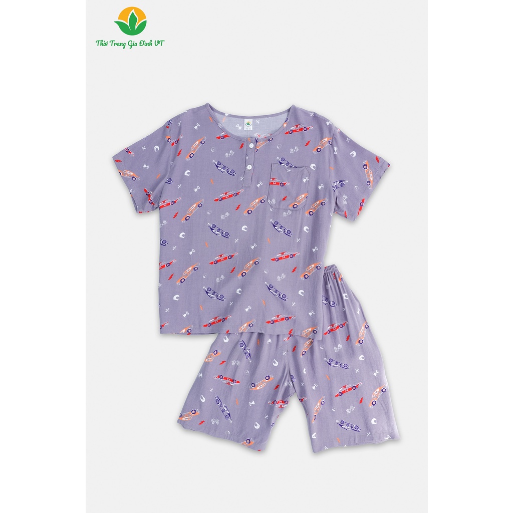 Bộ mặc nhà bé trai size đại mùa hè Việt Thắng quần cộc áo cộc bigsize, chất lanh - B63.2213