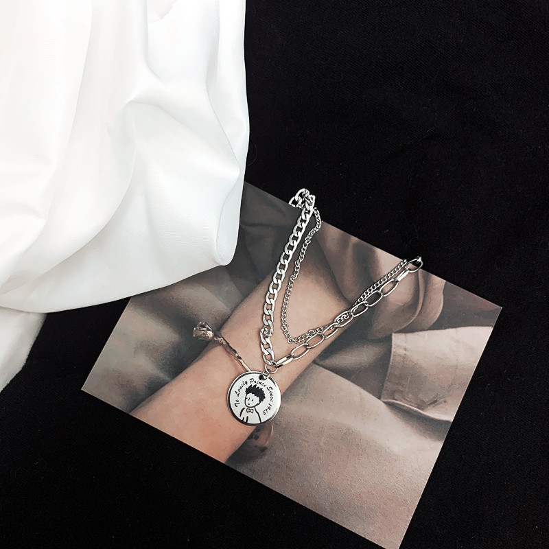 【Follow our shop-10K minus 5K】 Hip Hop Little Prince Pendant Double Titanium Steel Necklace