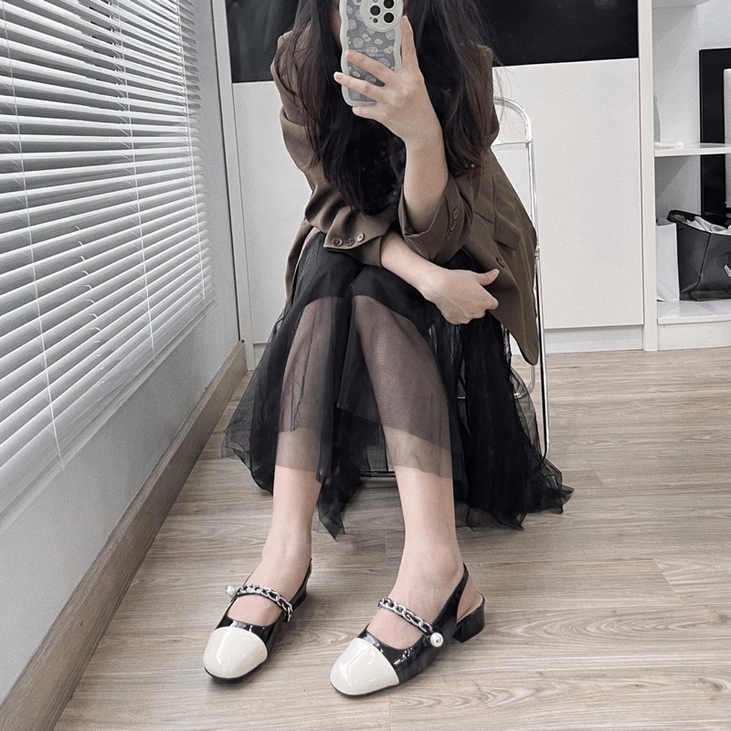 Giày hở gót da bóng 999-101 QCCC đế 3.5cm [ Wood shoes ]