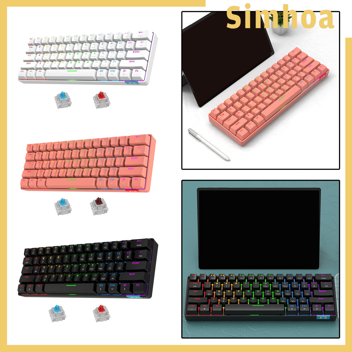 Bàn Phím Cơ Không Dây Bluetooth Rgb 61 Phím Loại C Cho Laptop / Pc