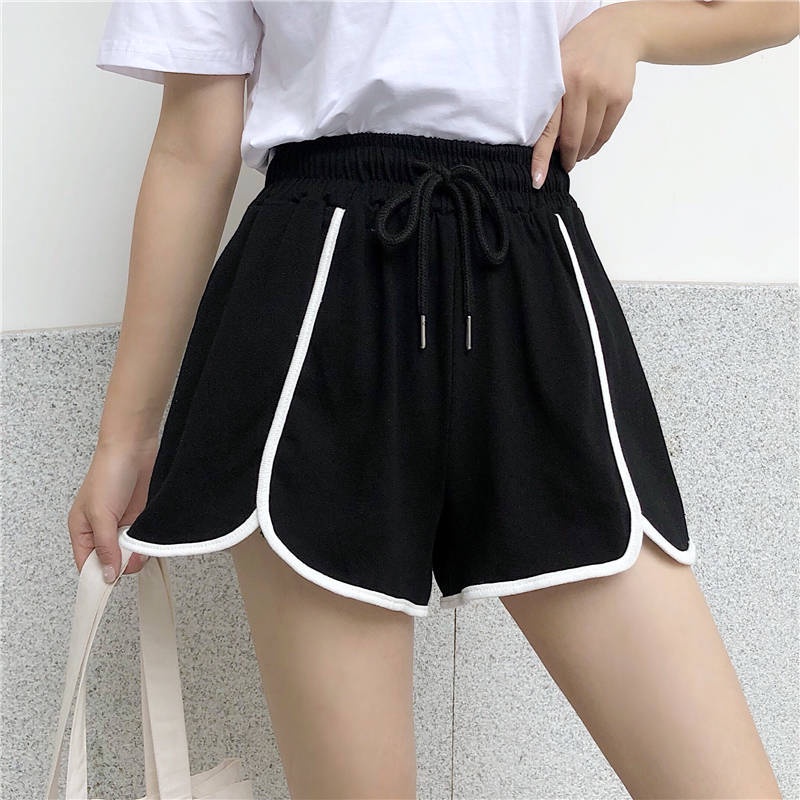 Quần Short Thể Thao Lưng Cao Ống Rộng Phong Cách Hàn Quốc Cho Nữ