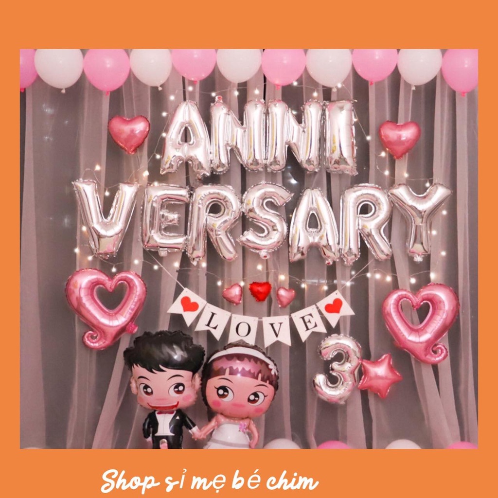 (Tặng Kèm Đèn Led) Combo Bong Bóng Trang Trí Kỷ Niệm Ngày Yêu Nhau MS04