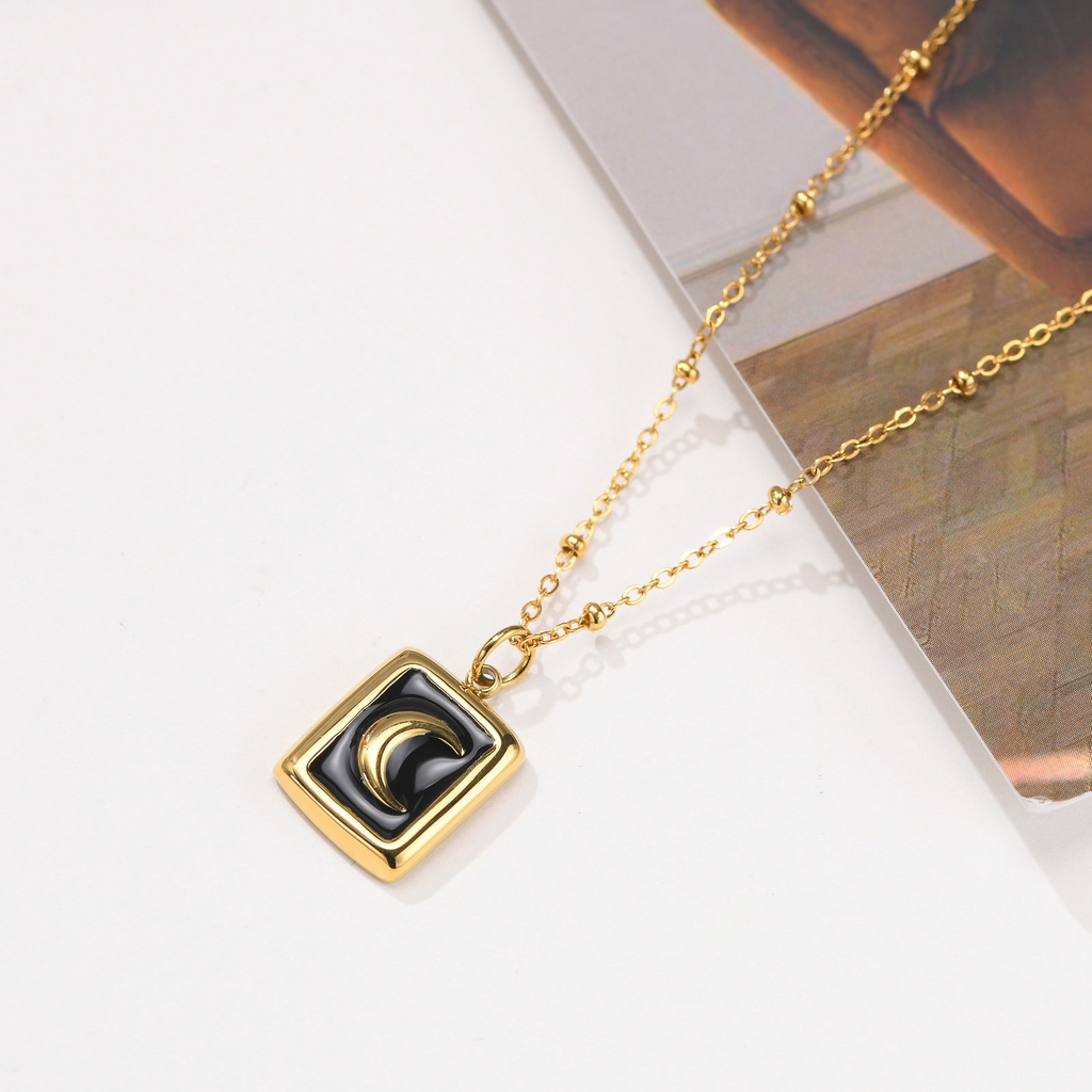 Vnox Vòng cổ Mặt Trăng Tráng Men Màu Vàng Kim Tráng Men