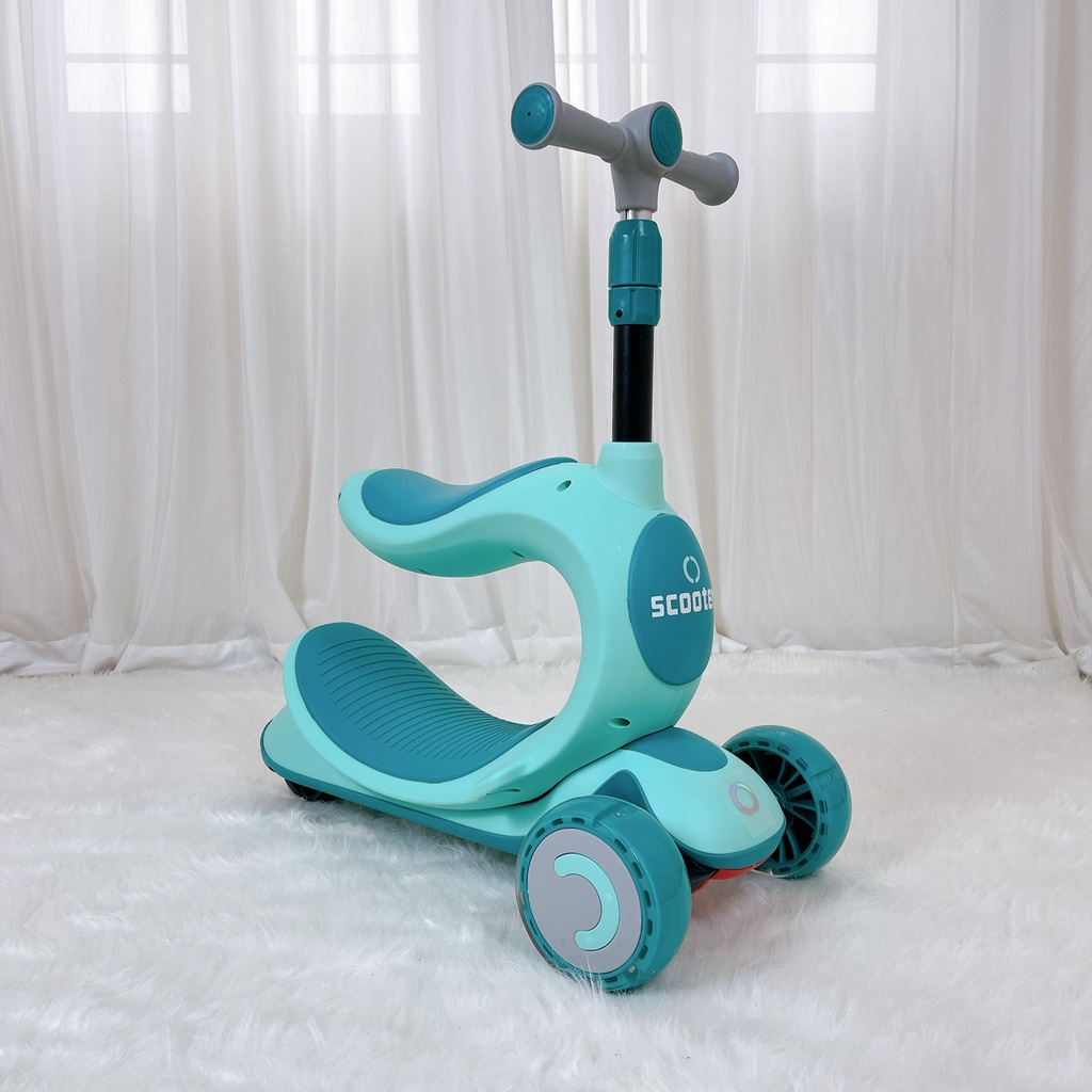 FREE SHIP !!! Xe trượt scooter 808 màu xanh cho bé bánh to phát sáng chịu lực 100kg