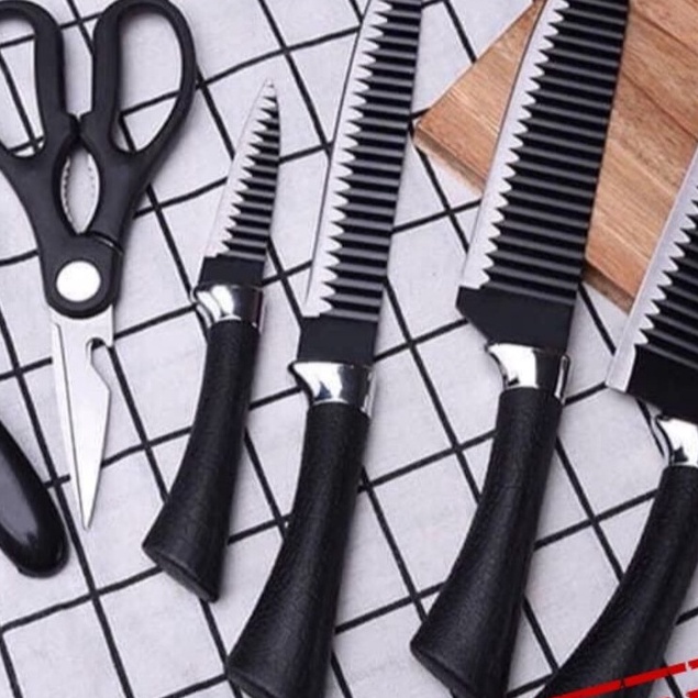 Bộ Dao Nhật Bản, Bộ Dao Nhà Bếp 6 Món Làm Từ Thép Không Gỉ Cao Cấp Siêu Sắc Bén, Lưỡi Hoa Văn 4D Giúp Cắt Gọt Dễ Dàng