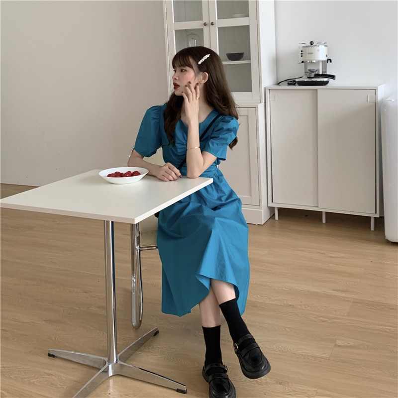 Đầm Màu Trơn Phối Nơ Thời Trang Mùa Hè Hàn Quốc Dành Cho Nữ