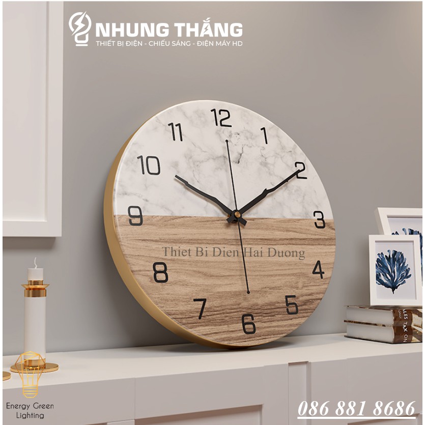 Đồng Hồ Treo Tường DH-90 - Đồng Hồ Kim Trôi - 6 Mẫu - Mặt Giả Vân Đá Cẩm Thạch Cao Cấp - Decor Căn Phòng Sang Trọng