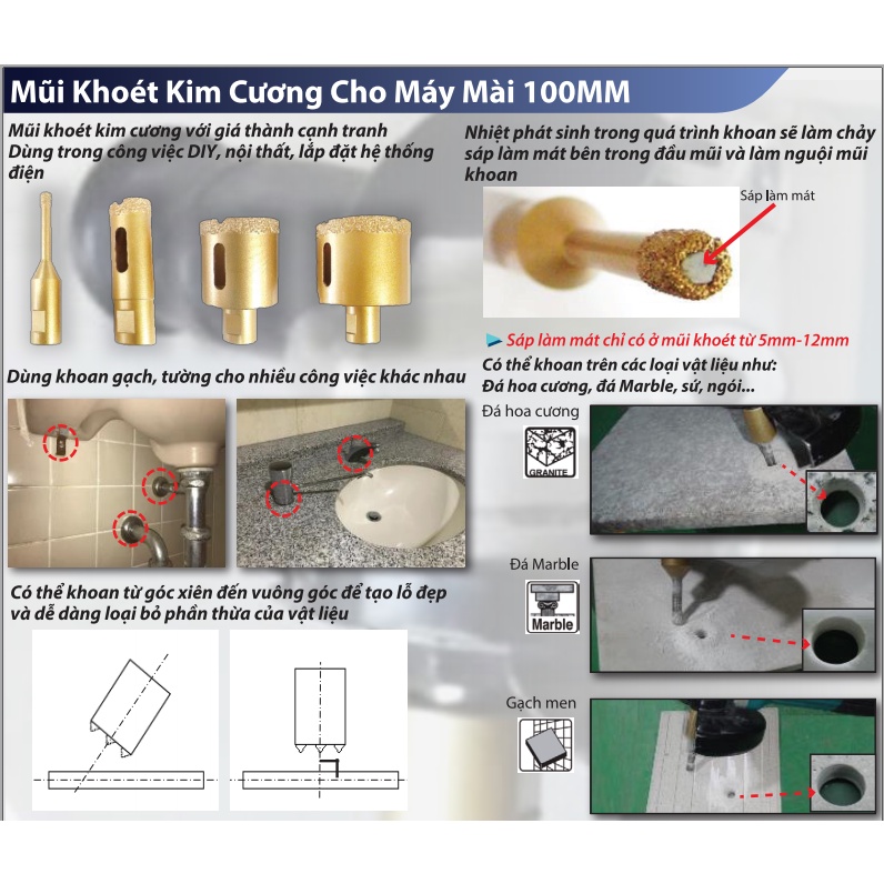 1 MŨI KHOÉT KIM CƯƠNG DÀNH CHO MÁY MÀI 100 CỐT M10 MAKITA - CHÍNH HÃNG