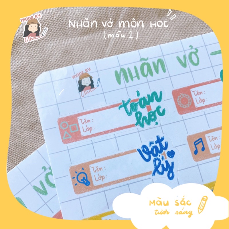 Sticker NHÃN VỞ MÔN HỌC (mẫu 1) - MADE BY AHN thiết kế - Sticker ham học