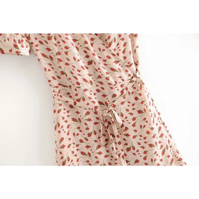 Zara Morocco full tag - Đầm Zara vạt chéo hoa nụ đỏ xinh DH3VCG52N9