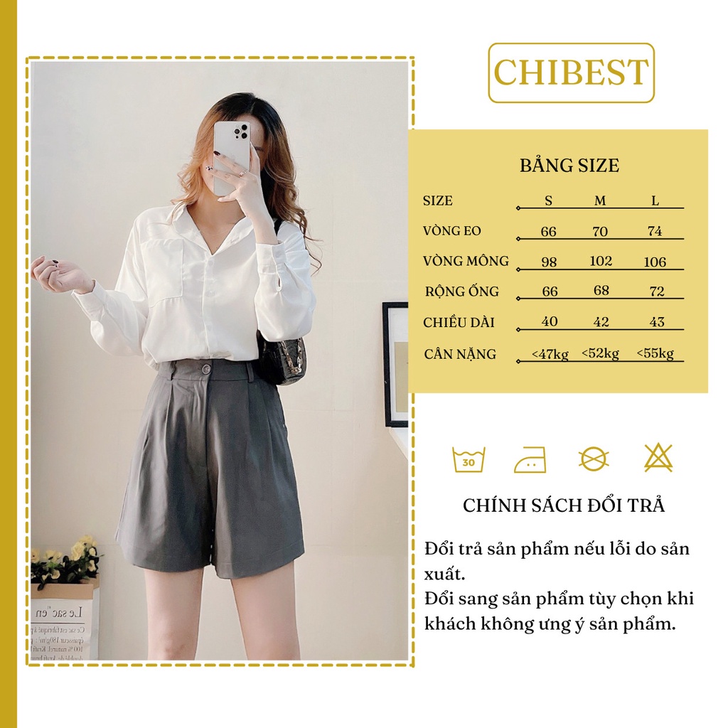 Quần short nữ quần đùi nữ xếp ly lưng cao ống rộng  2 túi đẹp cạp cao ulzzang CHIBEST  AQA62
