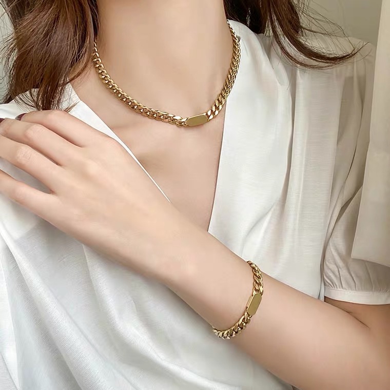 Dây chuyền thép titan mạ vàng 18k dày chống thấm nước chống phai màu phong cách hip hop âu mỹ thu đông cá tính