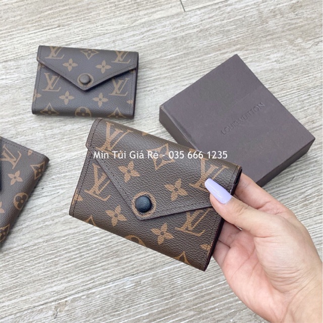 - Ví gấp hoa nâu bấm cúc fullbox
