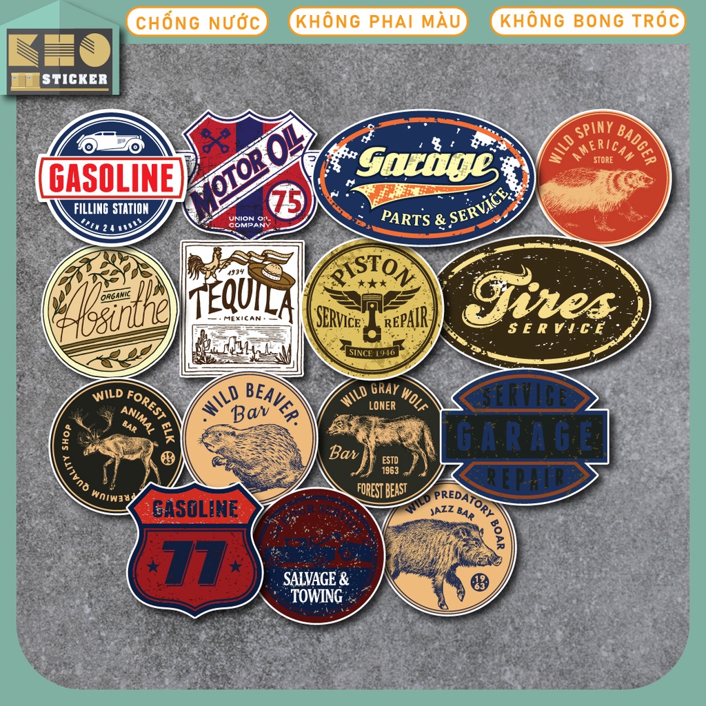 Combo 50 Sticker Vintage Label chống nước sticker dán laptop, điện thoại, đàn guitar, mũ bảo hiểm, vali. MSP: ST47