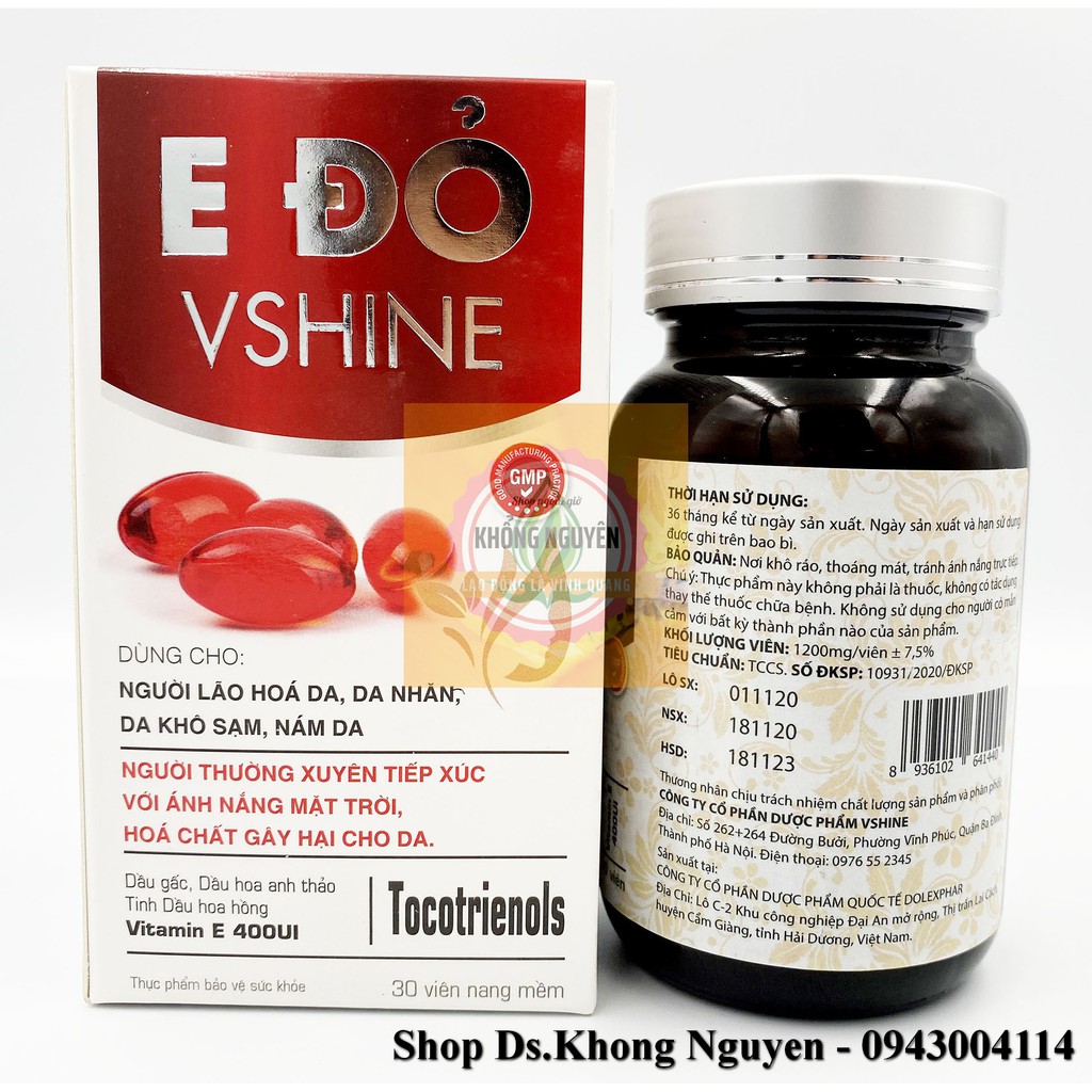 E ĐỎ VSHINE - Chống oxy hoá - Hộp 30 viên