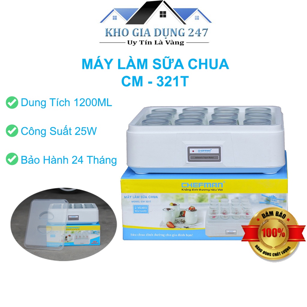 Máy Làm Sữa Chua Chefman CM - 321T 12 Cốc Thủy Tinh, Bảo Hành 24 Tháng, Đảm Bảo An Toàn Vệ Sinh