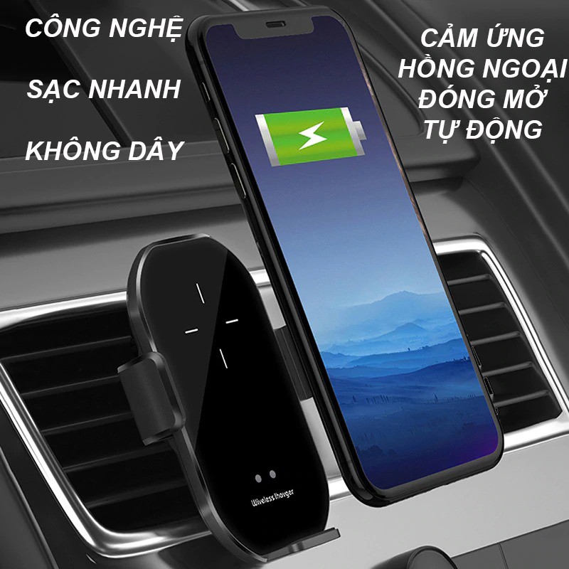 Giá đỡ sạc không dây trên ô tô A7 SẠC NHANH 10W công nghệ mới cảm ứng đóng mở tự động tay giá đỡ