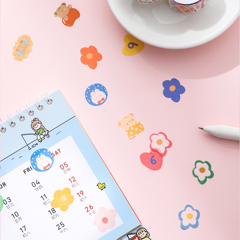 Cuộn 100 miếng dán washi xinh xắn dùng trang trí mặt nạ