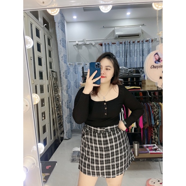 CHÂN VÁY A KẺ ĐEN / CARO ĐEN BIGSIZE LINH MÓM