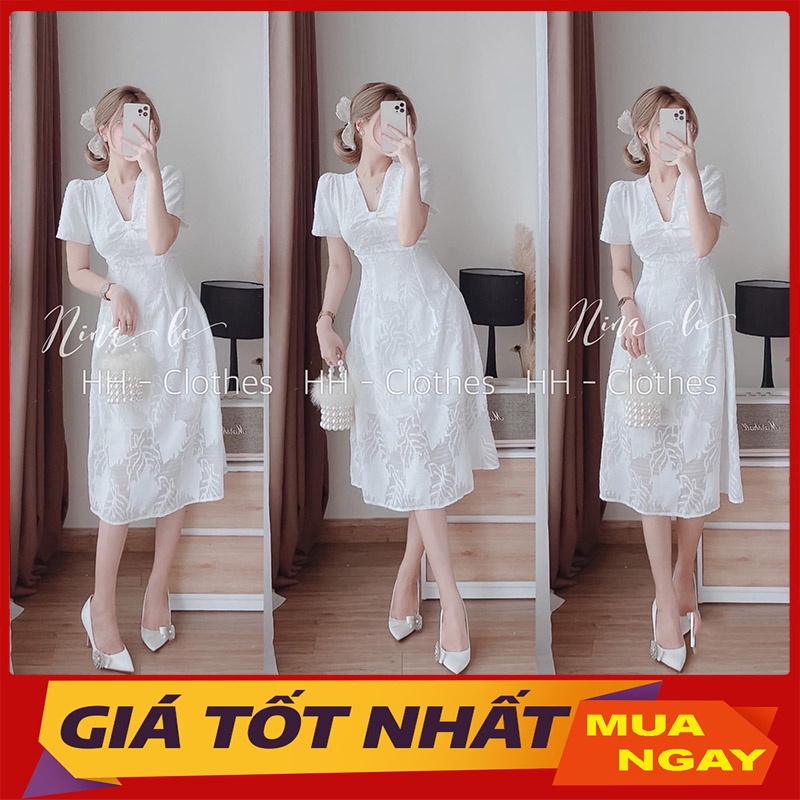 Váy Nữ Cổ V Hoa Nổi Hàng Quảng Châu Cao Cấp V1017