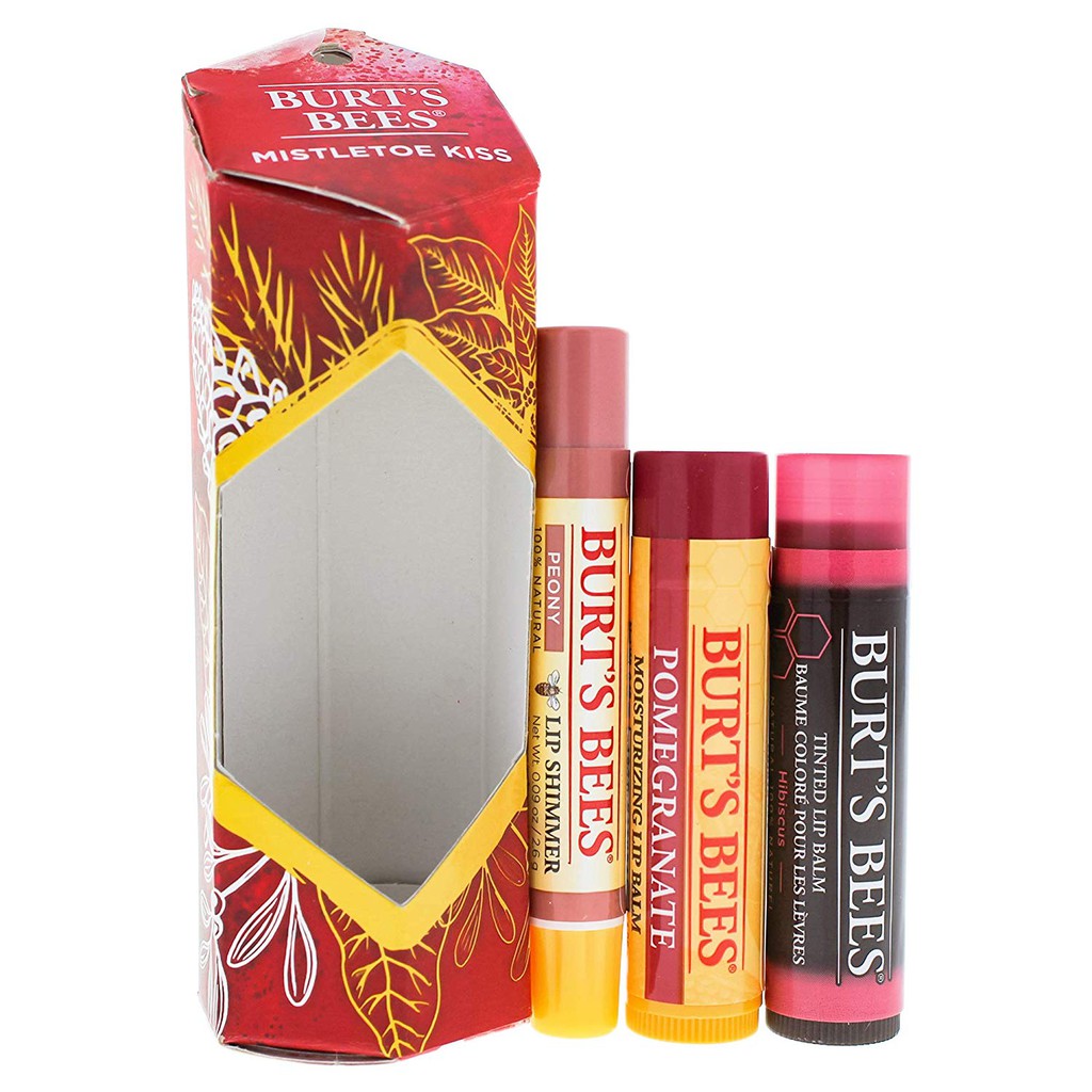 BURT BEE Bộ 3 Son Dưỡng Môi Có Màu, Nhũ và Mùi BURTS BEES Misletoe Kiss Gift Set Dùng Hàng Ngày, Đi Học, Đi Làm, Đi Tiệc