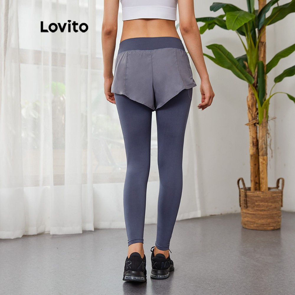 Quần legging skinny Lovito thể thao 2 trong 1 L03049 (màu xám)