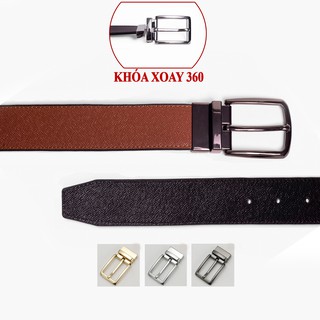 Dây nịt nam L109 da Saffiano-khóa cài xoay dùng được cả 2 mặt nâu đen