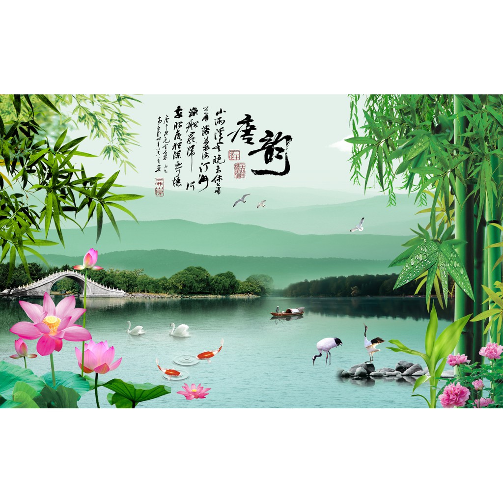 Tranh dán tường 3D Hoa sen 60*90