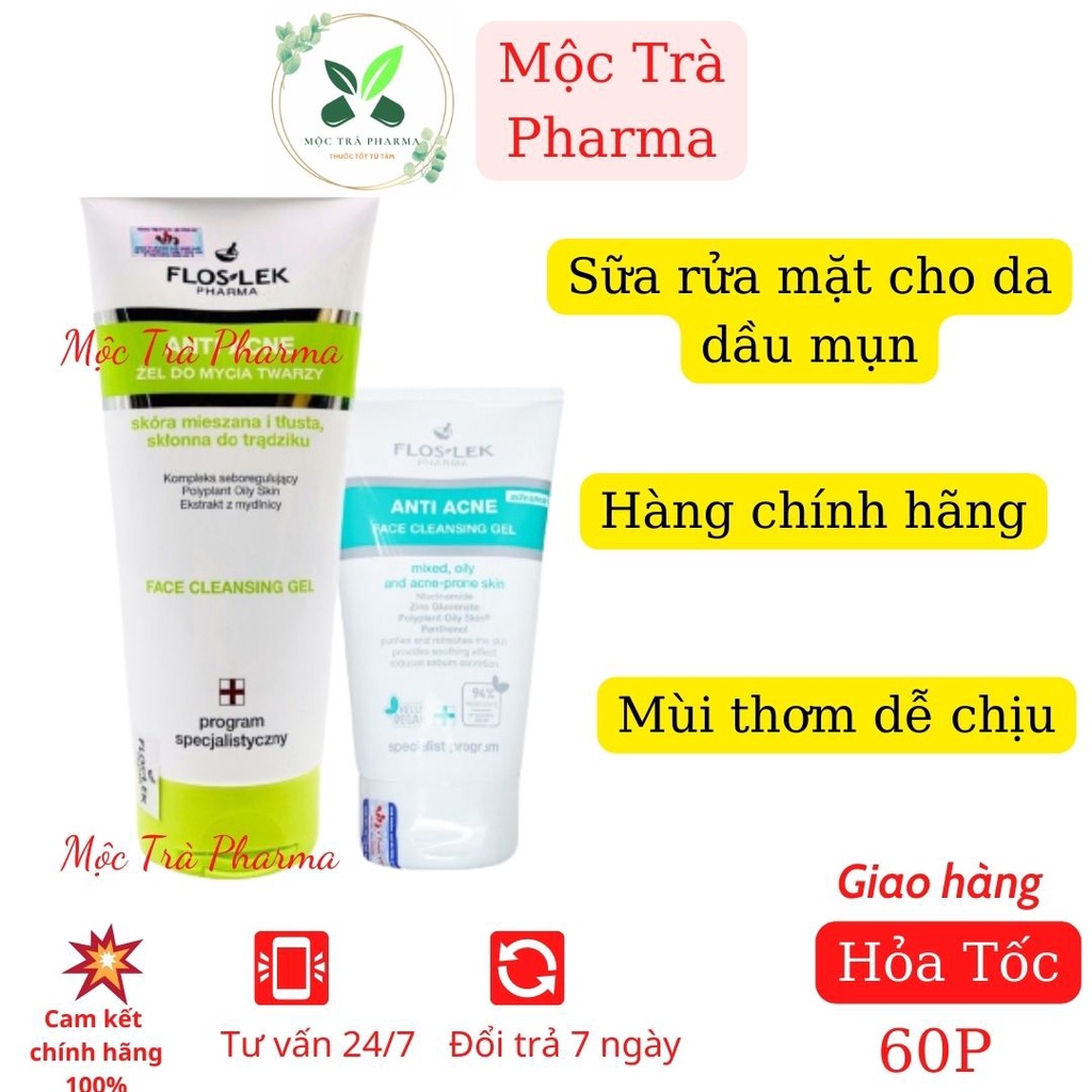 Floslek Sữa Rửa Mặt Dạng Gel Floslek Cho Da Nhờn Mụn Floslek Anti Acne Bacterial Face Cleansing Gel 125ml/200m