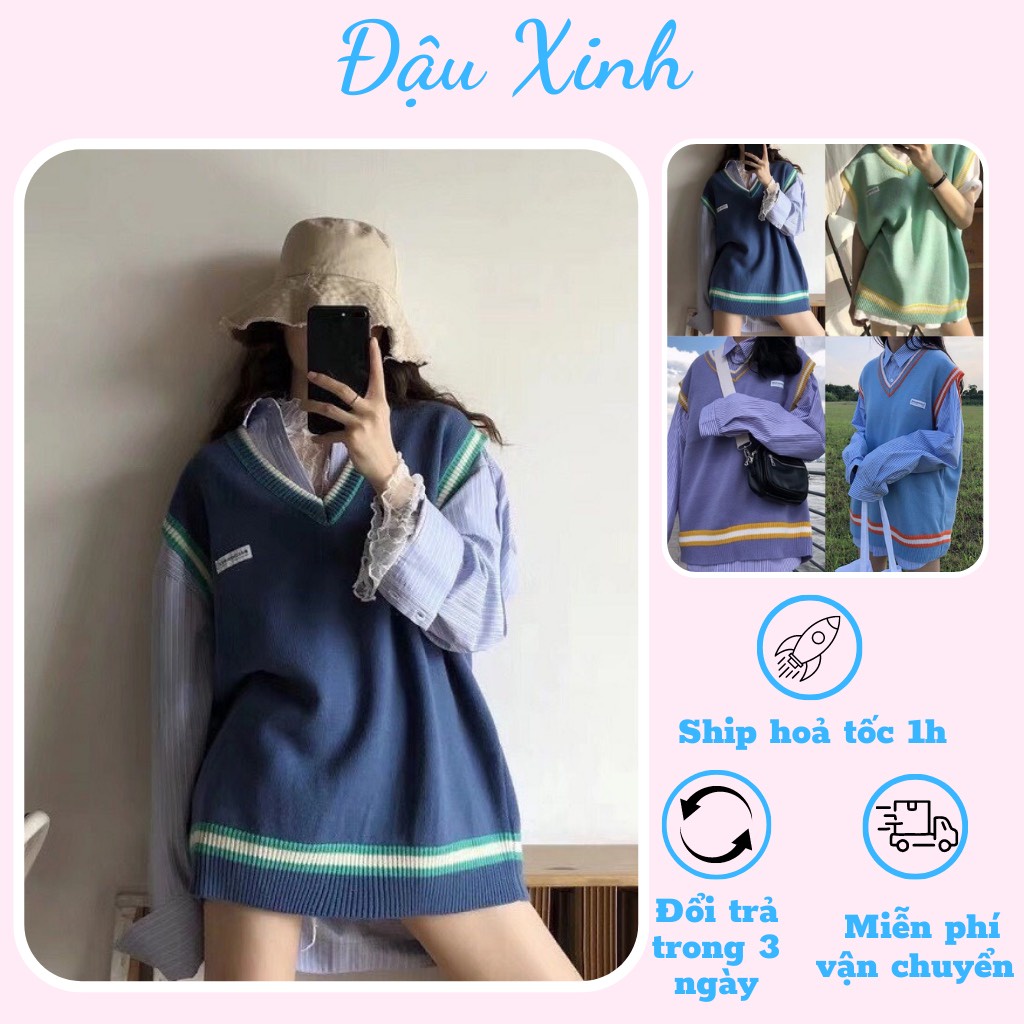 Áo gile nữ hàn quốc ulzzang dáng rộng màu trơn chất len dệt kim - 011