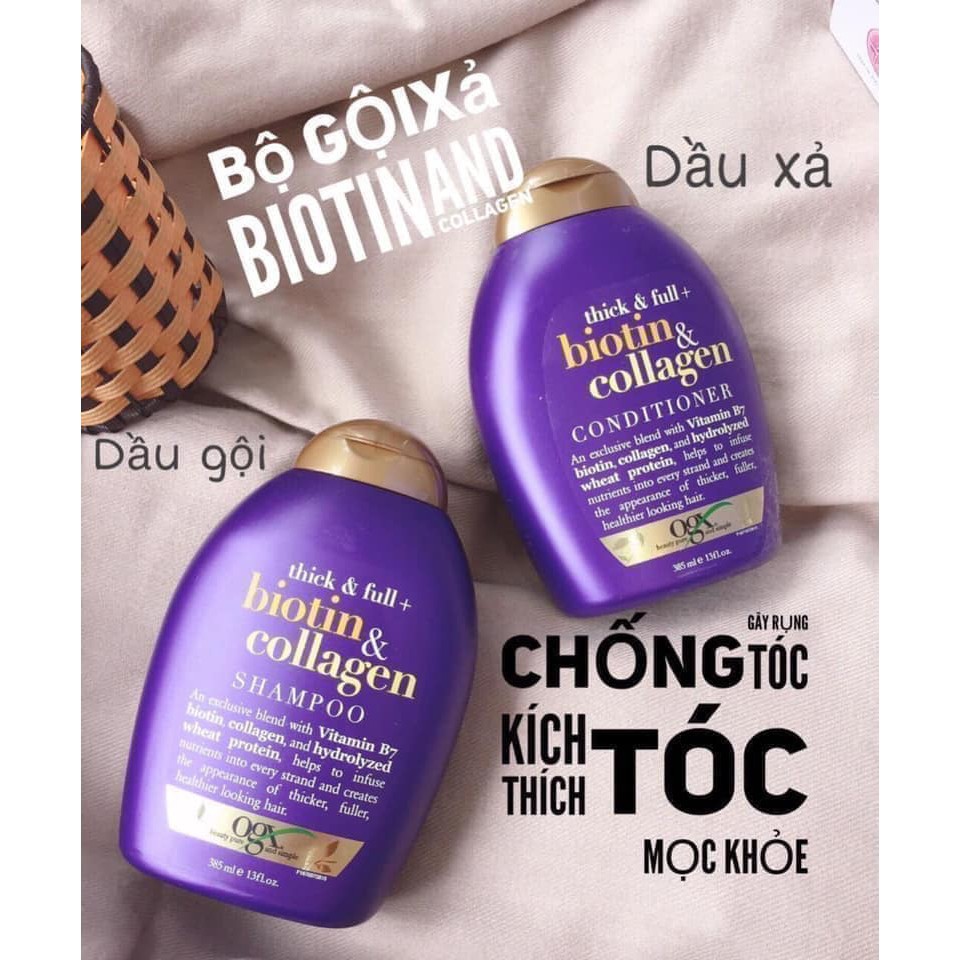 [COMBO HOT]Bộ Đôi Dầu Gội &amp; Xả BIOTIN &amp; COLLAGEN OGX Kích Thích Mọc Tóc(385ml_577ml)