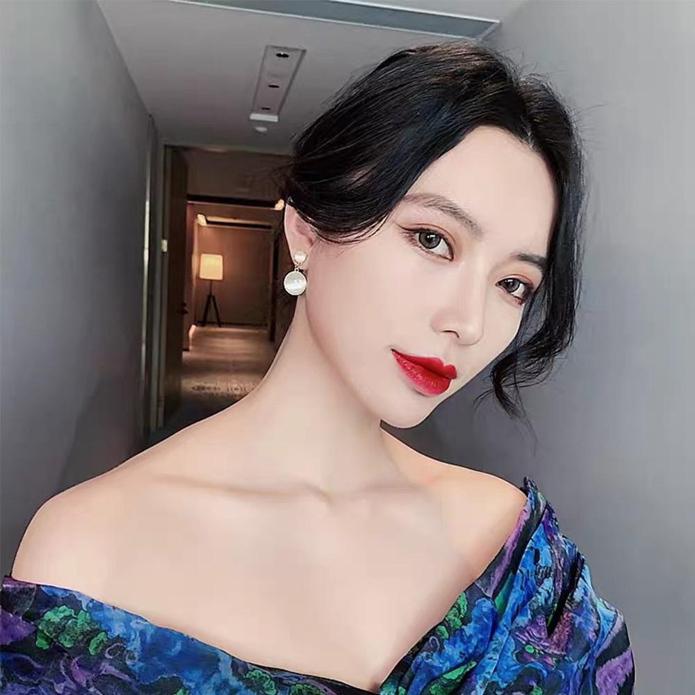 MXGOODS Đôi Bông Tai Mặt Tròn Đính Đá Thời Trang Cho Nữ