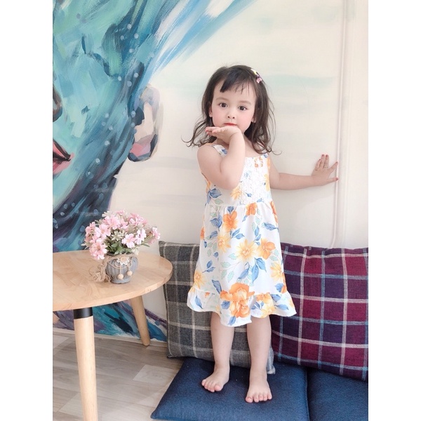 Váy lanh 2 dây X mát mẻ, xinh yêu cho bé gái - VL2DX