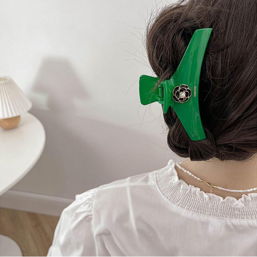 Kẹp Tóc Càng Cua Hình Cá Mập Bằng Acrylic Đính Hoa Trà Thanh Lịch Cho Nữ