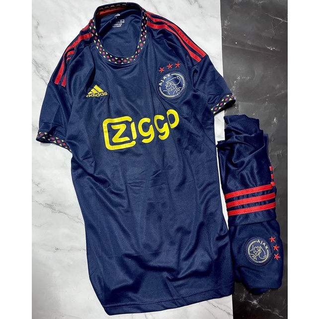 Set bộ quần áo thể thao bóng đá thể thao nam nữ vải gai mịn clb ajax sân nhà đỏ trắng 2022