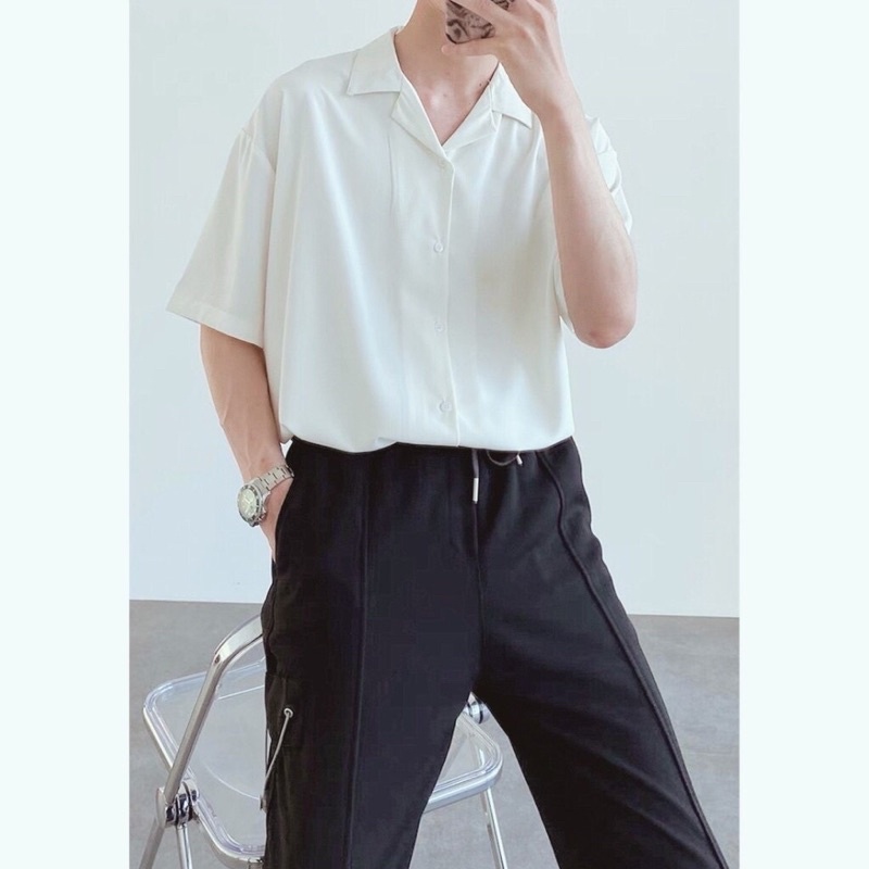 Áo sơ mi nam nữ Unisex ngắn tay Basic màu trắng và đen sơ mi lụa mịn mát form rộng SM-Trend 2023 (kèm ảnh thật)